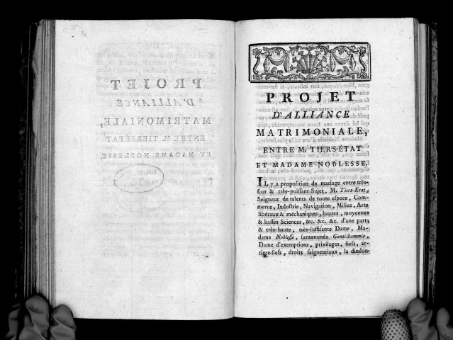 Projet d'alliance matrimoniale entre M. Tiers-Etat et Madame Noblesse