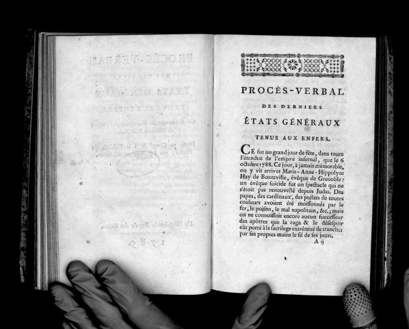 Procès-verbal des derniers Etats-Généraux tenus aux Enfers, où se trouvent les plaidoyers de l'évêque de Grenoble et de Judas, par l'archevêque d'Embrun