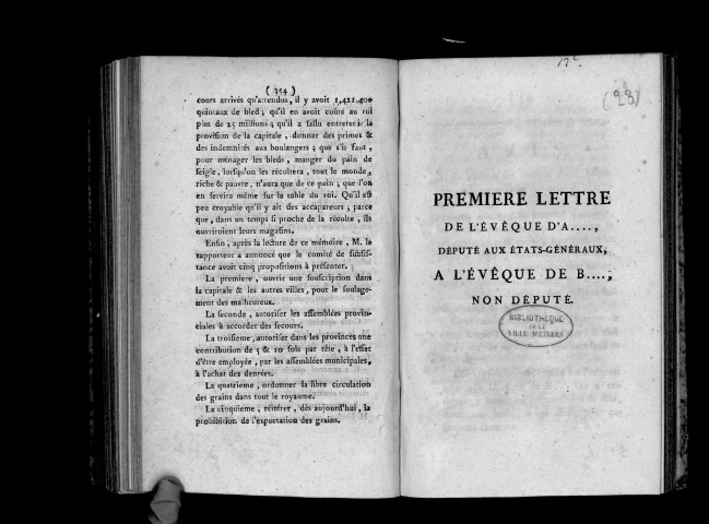 Première lettre de l'évêque d'A..., député aux Etats-Généraux, à l'évêque de B..., non député