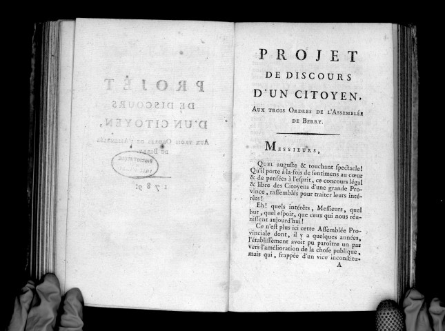 Projet de discours d'un citoyen aux trois ordres de l'assemblée de Berry
