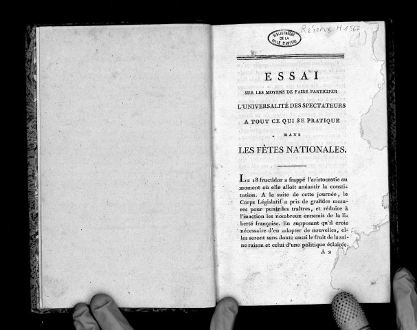 Essai sur les moyens de faire participer l'universalité des spectateurs à tout ce qui se pratique dans les fêtes nationales, par L.-M. Révellière-Lépaux