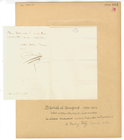 Correspondance de Pierre-Jean David d'Angers avec Evariste Boulay-Paty et avec Emile Péan, et d'Emilie David d'Angers avec Emile Péan