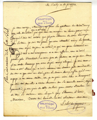 Correspondance du chevalier Thomas de Joyeuse [à M. Blouet]