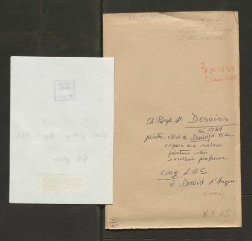 Correspondance passive de Pierre-Jean David d'Angers provenant de la collection d'André Bruel. Dossier 1, Lettres autographes de Charles-Porphyre-Alexandre Desains à David d'Angers
