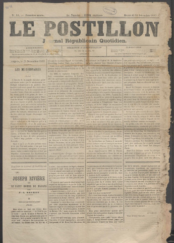 Le postillon. 26 déc. 1883 (1re année, n° 64)