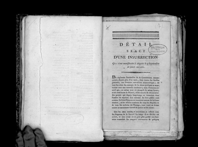 Détail exact d'une insurrection qui s'est manifestée à Angers le 4 septembre 1790