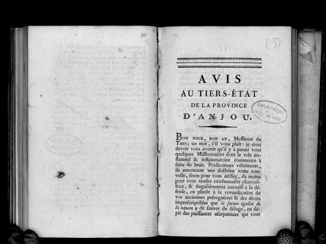 Avis au tiers-état de la paroisse d'Anjou