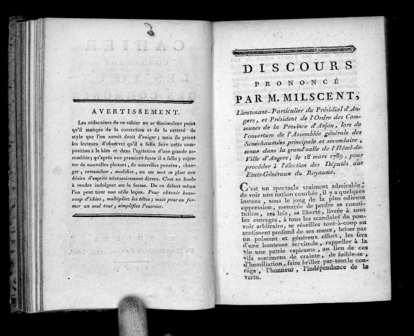 Cahier contenant les voeux des communes de la province d'Anjou