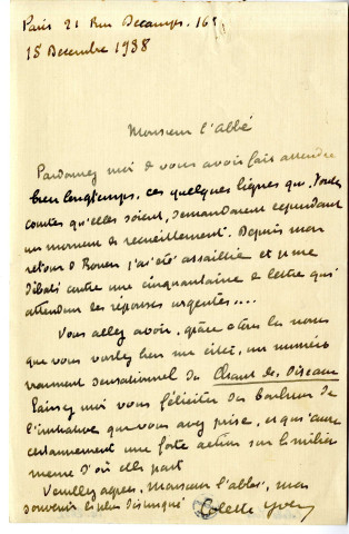 Lettre de Colette Yver