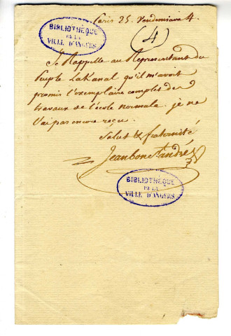 Correspondance de Jeanbon Saint-André [à Lakanal]