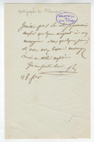 Correspondance de Pierre-Jean de Béranger [à Pierre-Jean David d'Angers]