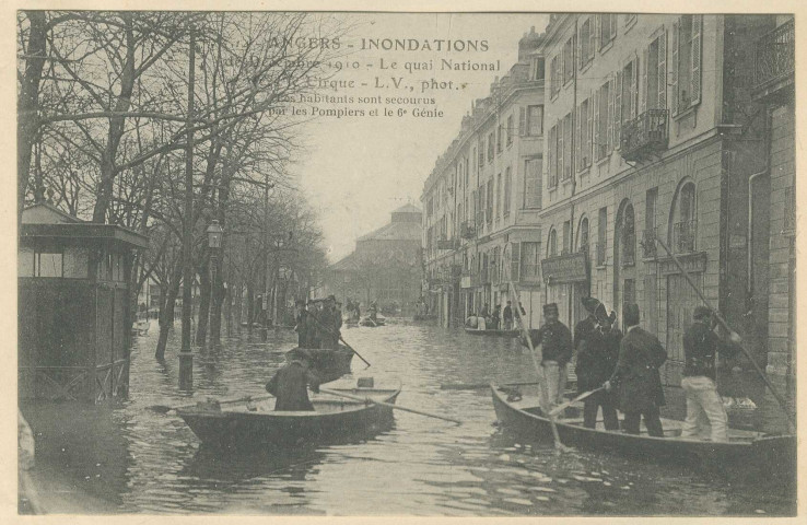 14. Angers. Inondations de décembre 1910. Le Quai National vers le Cirque