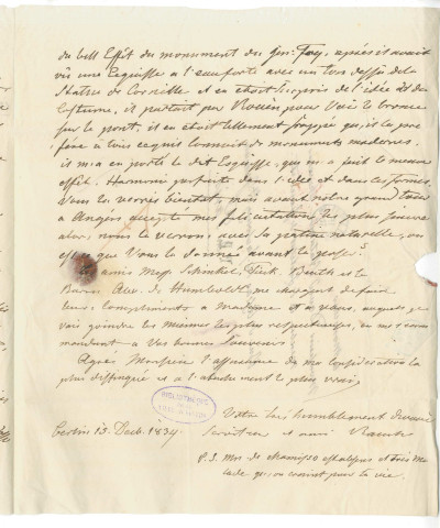 Correspondance de Christian Daniel Rauch adressée à Pierre-Jean David d'Angers