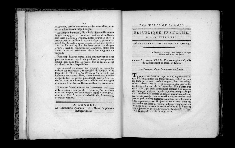 Jean-Antoine Vial, procureur-général-syndic du département de Maineet-Loire, au président de la Convention nationale (23 frimaire an II)