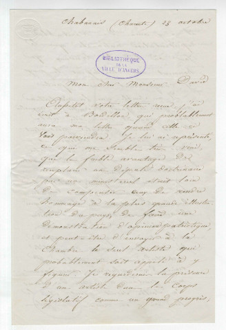 Correspondance de Lazare Hippolyte Carnot [à Pierre-Jean David d'Angers]