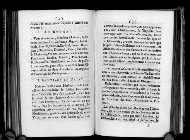 Dialogue sous le ballet de la paroisse de Saint-Michel-du-Tertre, entre le bedeau de la paroisse, un avocat et un étudiant en droit