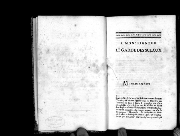 Lettre des avocats au Parlement de Toulouse à Mgr le garde des sceaux sur les nouveaux édits transcrits par les commissaires de Sa Majesté dans les registres du Parlement, le 8 mai 1788