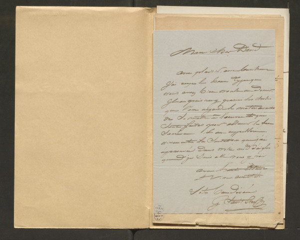 Correspondance passive de Pierre-Jean David d'Angers provenant de la collection d'André Bruel. Dossier 8, Lettres autographes de Gillot Saint-Evre à David d'Angers