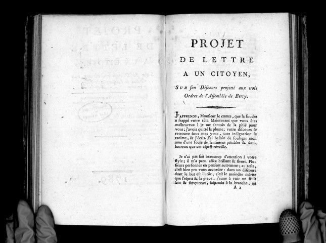 Projet de lettre à un citoyen sur son discours projeté aux trois ordres de l'assemblée du Berry