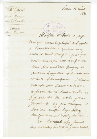 Correspondance de l'amiral Roussin à Pierre-Jean David d'Angers et à Lallemand