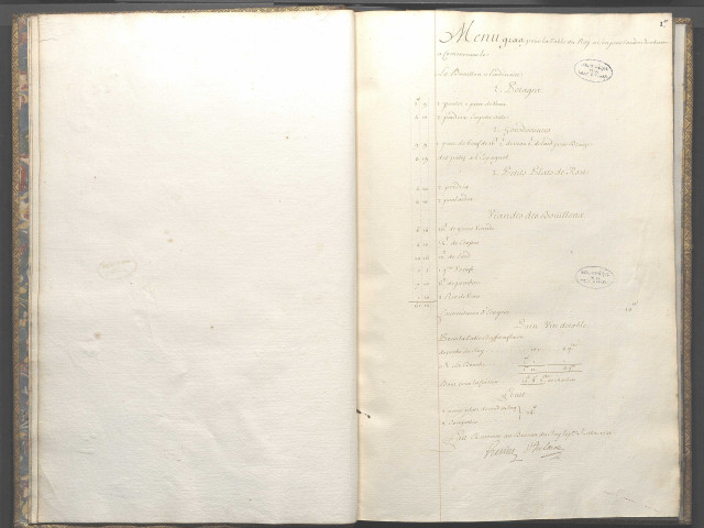 I. Menus et ordres de dépenses pour la table du roi