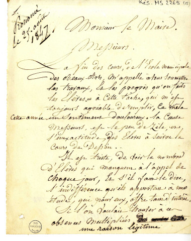 Discours de Jean-Michel Mercier, de Versailles, peintre d'histoire, aux distributions des prix de l'Ecole de dessin d'Angers dont il était directeur