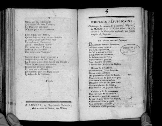 Couplets patriotiques. Sur l'air : Aussitôt que la lumière