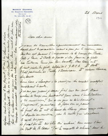 Lettres de Maurice Dekobra à Jean Huré