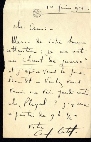 Lettres d'Alfred Cortot à Jean Huré