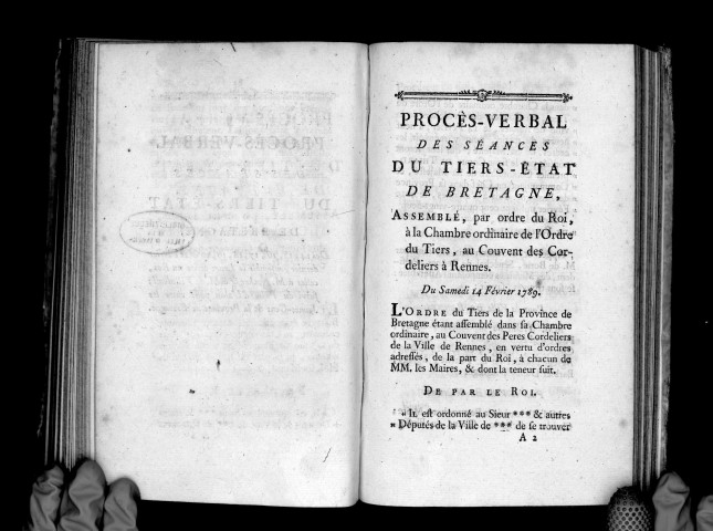 Procès-verbal des séances du tiers-état de Bretagne, des 14, 15 février 1789
