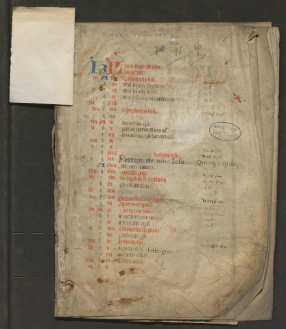 Fragment de calendrier (XVe siècle)