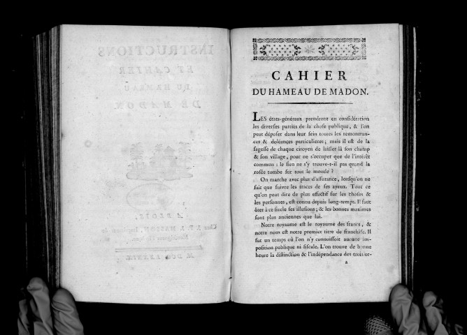 Instructions et cahier du hameau de Madon, (par l'évêque de Blois)