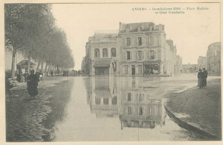 Angers. Inondations 1910. Place Molière et Quai Gambetta
