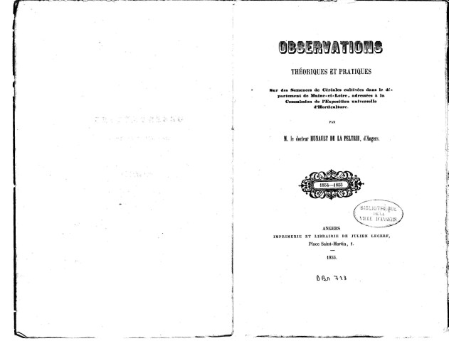 Observations théoriques et pratiques sur des semences de céréales cultivées dans le département de Maine-et-Loire,...