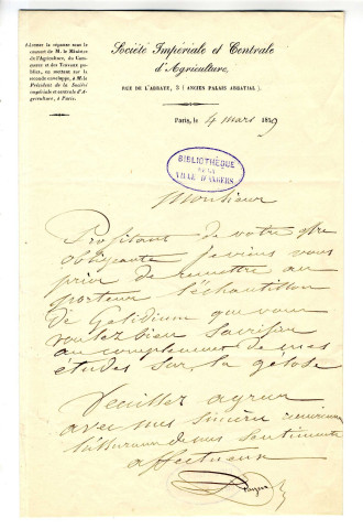 Correspondance de Payen [avec Gubler ?]