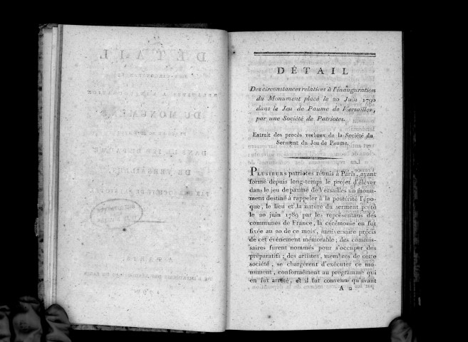 Détail des circonstances relatives à l'inauguration du monument placé le 20 juin 1790
