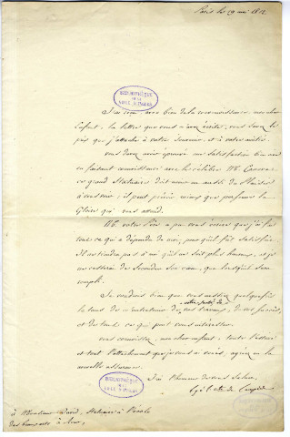 Correspondance de Bernard-Germain-Etienne de Lacépède [à Pierre-Jean David d'Angers]