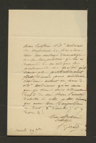 Correspondance passive de Pierre-Jean David d'Angers provenant de la collection d'André Bruel. Dossier 4, Lettre autographes du Baron Gérard à David d'Angers