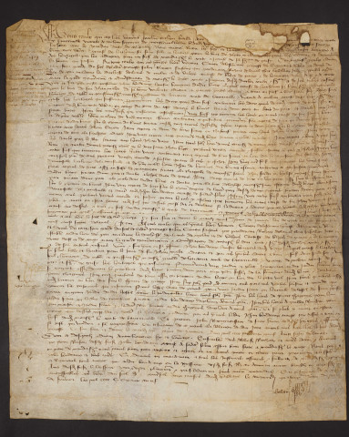 Vidimus d'un hommage prêté par Jean Boudeaux, bourgeois de Brie-Comte-Robert, gendre de feu Jean Malet, à Guillaume d'Harcourt, comte de Tancarville, vicomte de Melun, seigneur de Montreuil-Bellay pour un fief sis à Brie-Comte-Robert, enregistré au bailliage de Melun, le 14 février 1469 (a. st.)