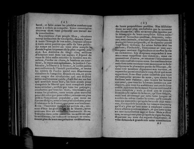 Projet de constitution pour la République française et discours préliminaire par Boissy-d'Anglas. Séance du 5 messidor an III