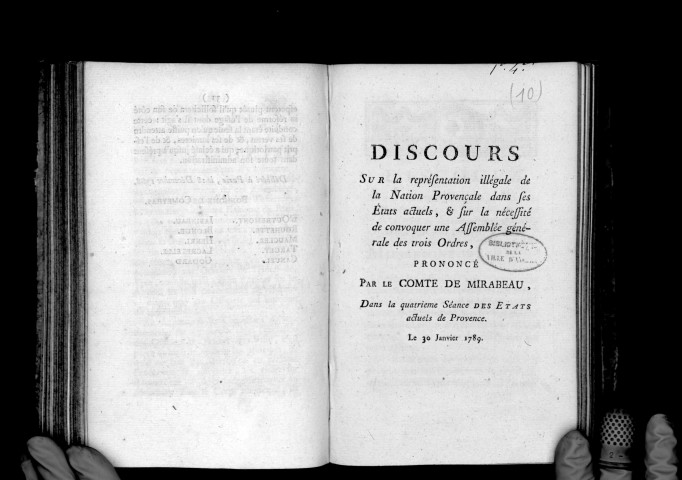 Discours sur la représentation illégale de la nation provençale, par le comte de Mirabeau, 30 janvier 1789