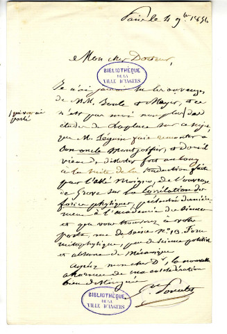 Correspondance du général Poncelet [à Gubler]