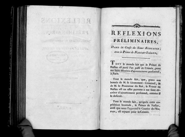 Réflexions préliminaires dans la cause du sieur Bergasse avec le prince de Nassau
