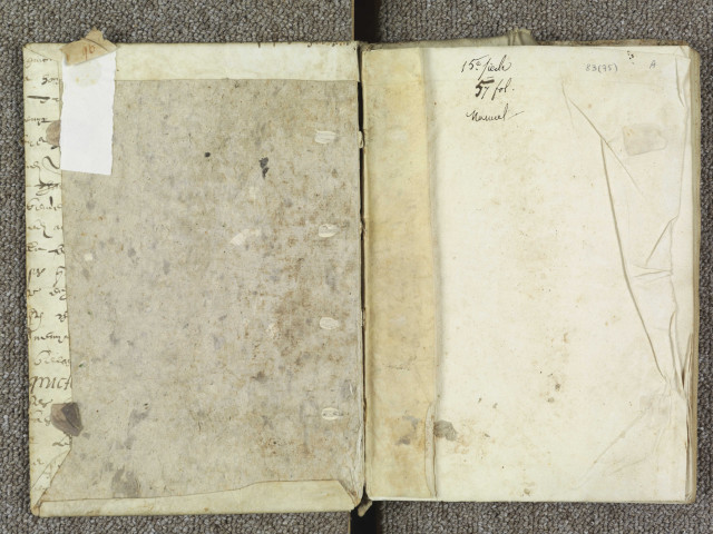 « Incipit manuale secundum usum Andegavensem. » Le dernier feuillet, en papier, ajouté au XVIe siècle, renferme l'« Officium parvulorum puerorum quando puer extrahitur »