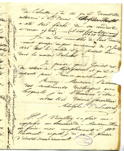 Correspondance d'Adolphe Delessert [avec M. Bernier et M. Gaudichaux]