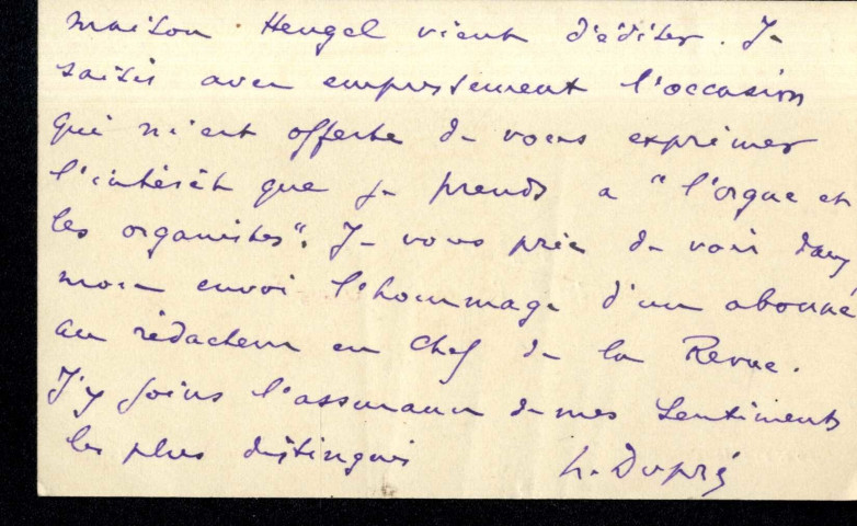 Lettre de Henri Dupré à Jean Huré