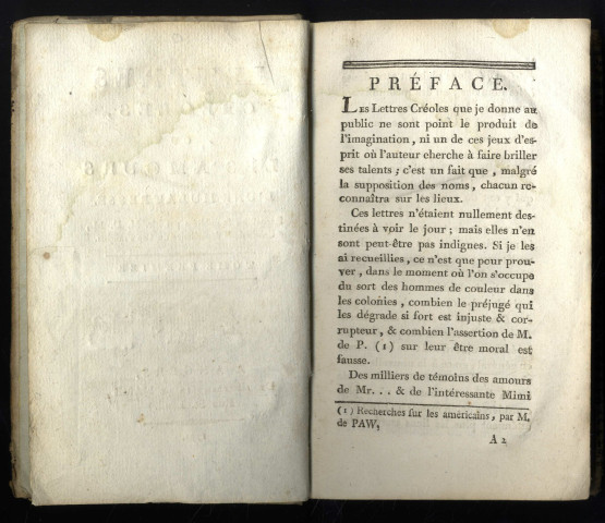 Lettres créoles, ou Les amours d'une mulâtresse, recueillies & publiées par Mr. M. D. M., Créole de la dépendance du Cap François