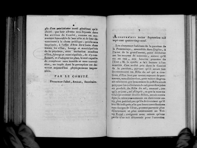 Extrait du registre des délibérations du Comité général permanent d'Angers