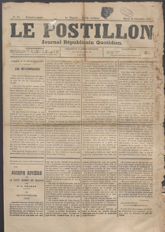 Le postillon. 25 déc. 1883 (1re année, n° 63)