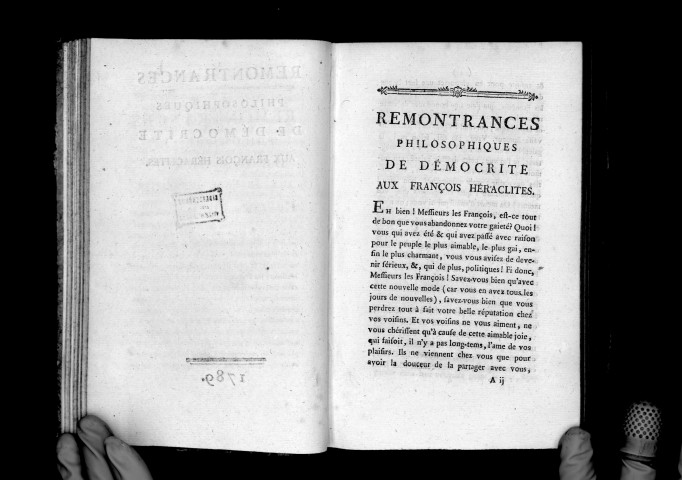Remontrances philosophiques de Démocrite aux Français Héraclites